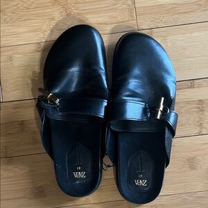 Zara Black Leather Loafers with Gold Accent